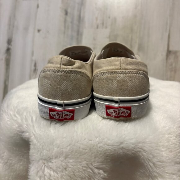 VANS Women's Size 7.5 Checkerboard Slip On Canvas Sneakers Tan/White - Picture 5 of 9